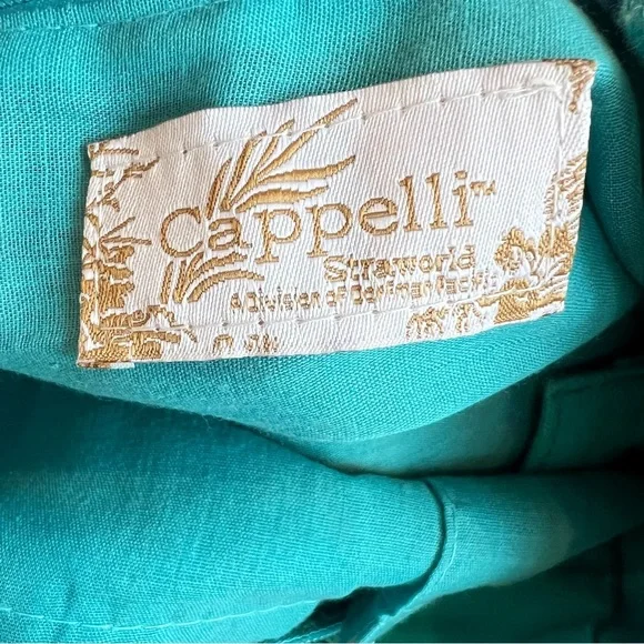 CAPPELLI STRAWORLD Turquoise Crochet Toyo Straw Wooden Grip Satchel Tote Handbag - Picture 6 of 11